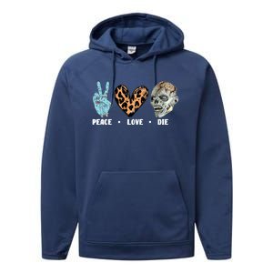 Zombie Trick Or Treat Leopard Heart Peace Love Halloween Gift Performance Fleece Hoodie