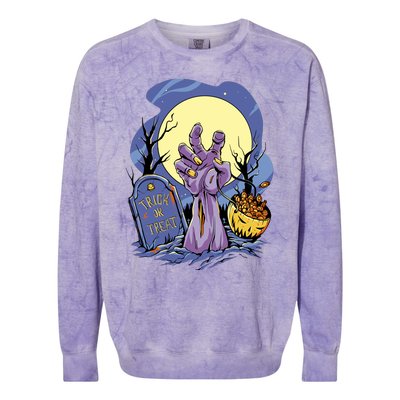 Zombie Trick Or Treat Spooky Halloween Colorblast Crewneck Sweatshirt