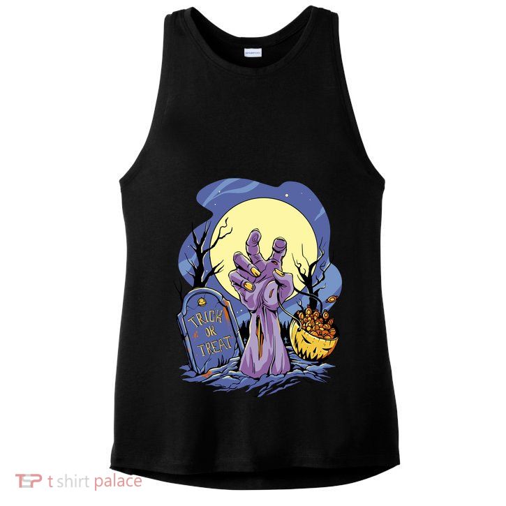 Zombie Trick Or Treat Spooky Halloween Ladies PosiCharge Tri-Blend Wicking Tank