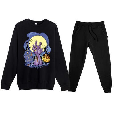 Zombie Trick Or Treat Spooky Halloween Premium Crewneck Sweatsuit Set