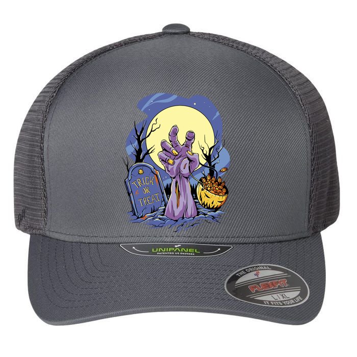 Zombie Trick Or Treat Spooky Halloween Flexfit Unipanel Trucker Cap