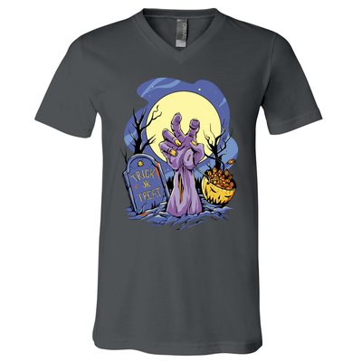 Zombie Trick Or Treat Spooky Halloween V-Neck T-Shirt