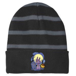 Zombie Trick Or Treat Spooky Halloween Striped Beanie with Solid Band