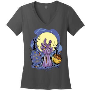 Zombie Trick Or Treat Spooky Halloween Women's V-Neck T-Shirt