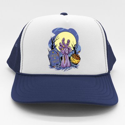 Zombie Trick Or Treat Spooky Halloween Trucker Hat