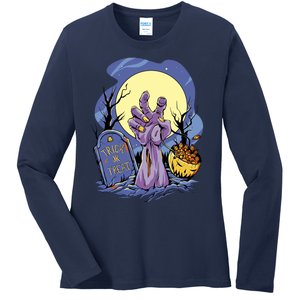 Zombie Trick Or Treat Spooky Halloween Ladies Long Sleeve Shirt