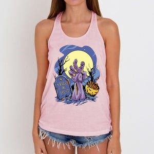 Zombie Trick Or Treat Spooky Halloween Women's Knotted Racerback Tank