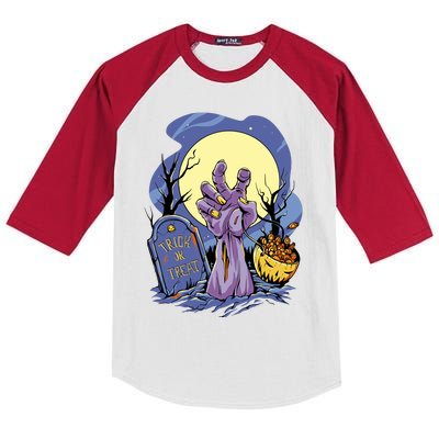 Zombie Trick Or Treat Spooky Halloween Kids Colorblock Raglan Jersey