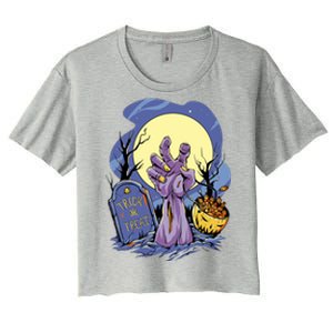 Zombie Trick Or Treat Spooky Halloween Women's Crop Top Tee