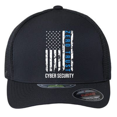 Zero Trust Us Flag Cyber Security Hacking Hacker Developer Funny Gift Flexfit Unipanel Trucker Cap