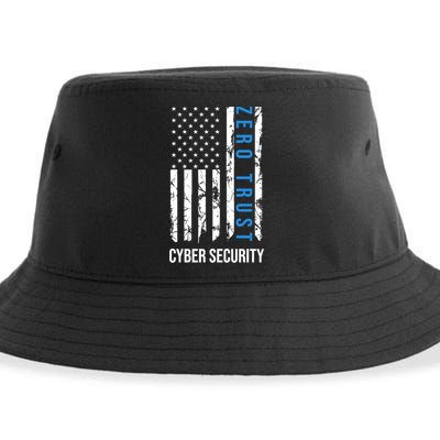 Zero Trust Us Flag Cyber Security Hacking Hacker Developer Funny Gift Sustainable Bucket Hat