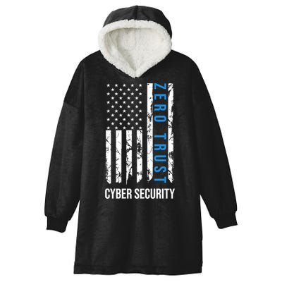 Zero Trust Us Flag Cyber Security Hacking Hacker Developer Funny Gift Hooded Wearable Blanket
