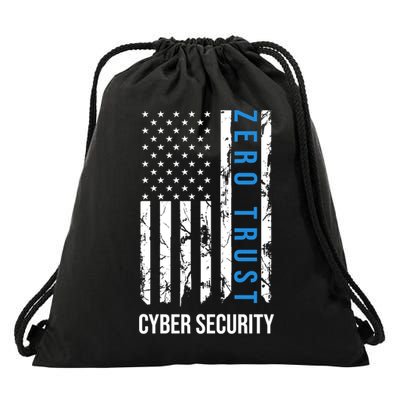 Zero Trust Us Flag Cyber Security Hacking Hacker Developer Funny Gift Drawstring Bag