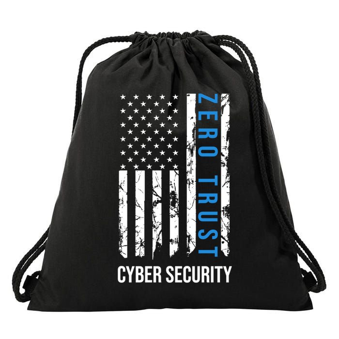 Zero Trust Us Flag Cyber Security Hacking Hacker Developer Funny Gift Drawstring Bag