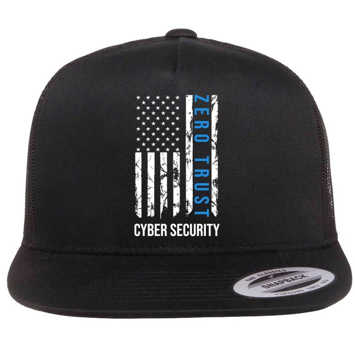 Zero Trust Us Flag Cyber Security Hacking Hacker Developer Funny Gift Flat Bill Trucker Hat
