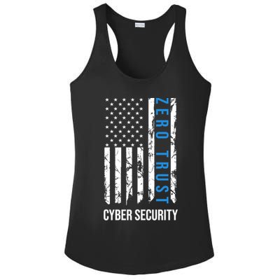 Zero Trust Us Flag Cyber Security Hacking Hacker Developer Funny Gift Ladies PosiCharge Competitor Racerback Tank