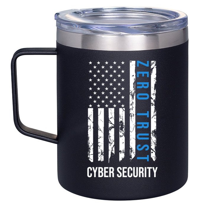 Zero Trust Us Flag Cyber Security Hacking Hacker Developer Funny Gift 12oz Stainless Steel Coffee Mug