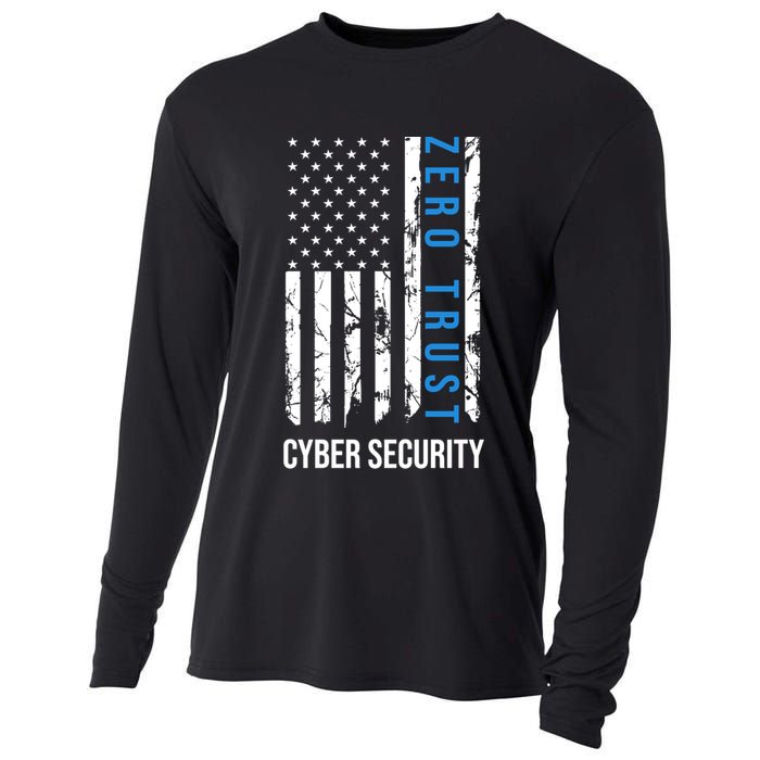 Zero Trust Us Flag Cyber Security Hacking Hacker Developer Funny Gift Cooling Performance Long Sleeve Crew