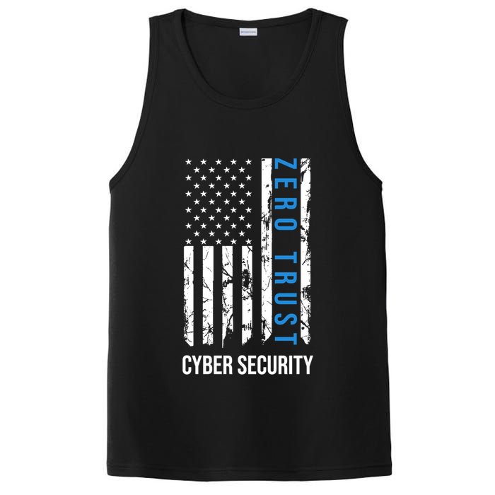 Zero Trust Us Flag Cyber Security Hacking Hacker Developer Funny Gift PosiCharge Competitor Tank