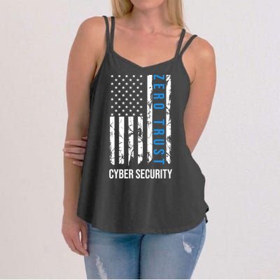 Zero Trust Us Flag Cyber Security Hacking Hacker Developer Funny Gift Women's Strappy Tank