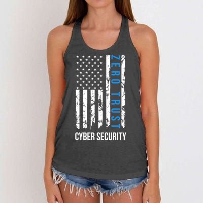 Zero Trust Us Flag Cyber Security Hacking Hacker Developer Funny Gift Women's Knotted Racerback Tank