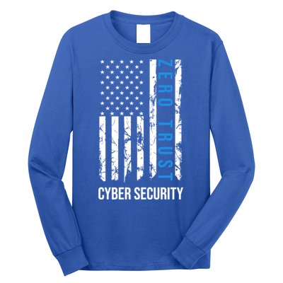 Zero Trust Us Flag Cyber Security Hacking Hacker Developer Funny Gift Long Sleeve Shirt
