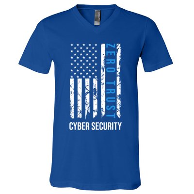 Zero Trust Us Flag Cyber Security Hacking Hacker Developer Funny Gift V-Neck T-Shirt