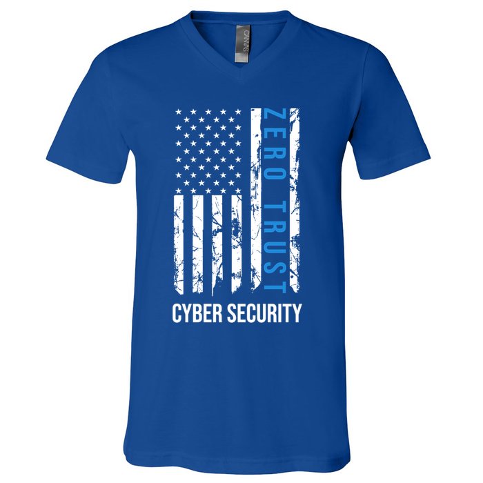 Zero Trust Us Flag Cyber Security Hacking Hacker Developer Funny Gift V-Neck T-Shirt