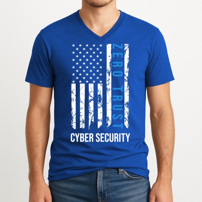 Zero Trust Us Flag Cyber Security Hacking Hacker Developer Funny Gift V-Neck T-Shirt