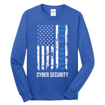 Zero Trust Us Flag Cyber Security Hacking Hacker Developer Funny Gift Tall Long Sleeve T-Shirt