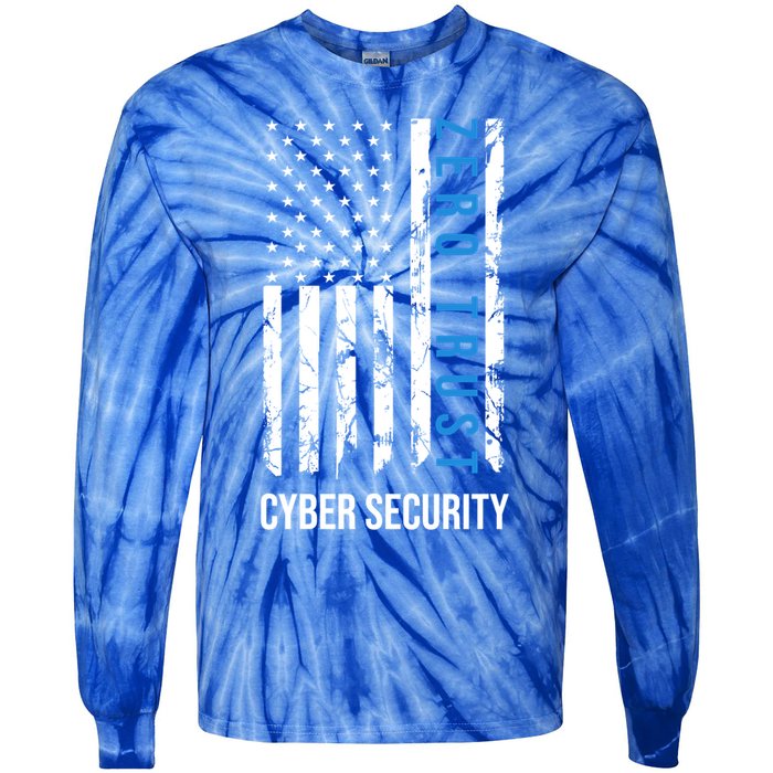 Zero Trust Us Flag Cyber Security Hacking Hacker Developer Funny Gift Tie-Dye Long Sleeve Shirt