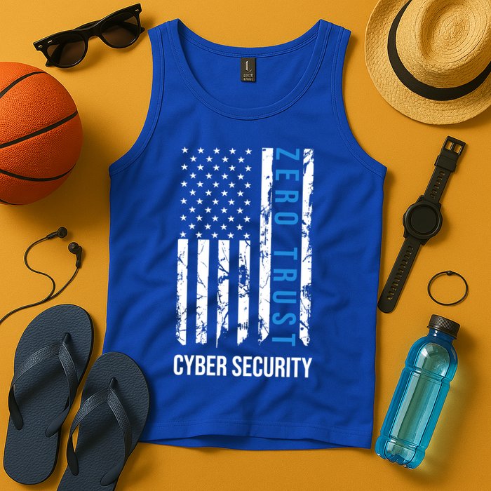 Zero Trust Us Flag Cyber Security Hacking Hacker Developer Funny Gift Tank Top