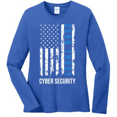 Zero Trust Us Flag Cyber Security Hacking Hacker Developer Funny Gift Ladies Long Sleeve Shirt