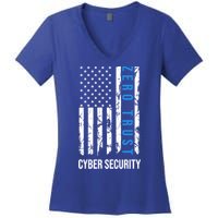 Zero Trust Us Flag Cyber Security Hacking Hacker Developer Funny Gift Women's V-Neck T-Shirt