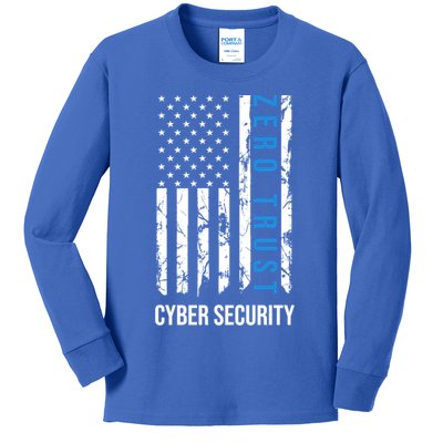 Zero Trust Us Flag Cyber Security Hacking Hacker Developer Funny Gift Kids Long Sleeve Shirt