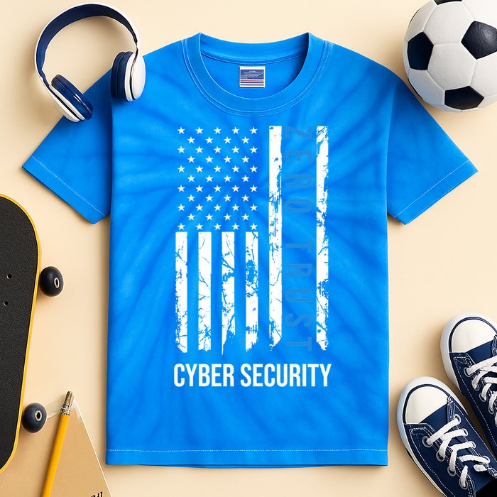 Zero Trust Us Flag Cyber Security Hacking Hacker Developer Funny Gift Kids Tie-Dye T-Shirt