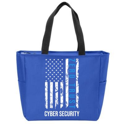 Zero Trust Us Flag Cyber Security Hacking Hacker Developer Funny Gift Zip Tote Bag