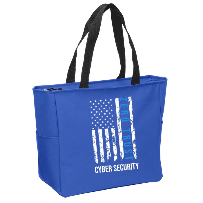 Zero Trust Us Flag Cyber Security Hacking Hacker Developer Funny Gift Zip Tote Bag