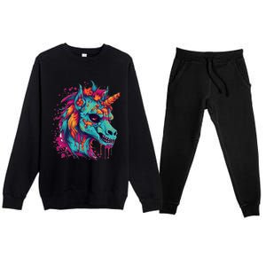 Zombie Unicorn Halloween Costume Scary Magical Premium Crewneck Sweatsuit Set