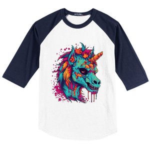 Zombie Unicorn Halloween Costume Scary Magical Baseball Sleeve Shirt