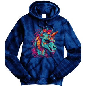 Zombie Unicorn Halloween Costume Scary Magical Tie Dye Hoodie