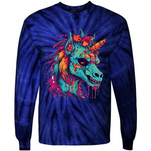 Zombie Unicorn Halloween Costume Scary Magical Tie-Dye Long Sleeve Shirt