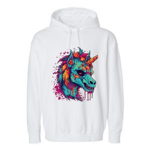 Zombie Unicorn Halloween Costume Scary Magical Garment-Dyed Fleece Hoodie