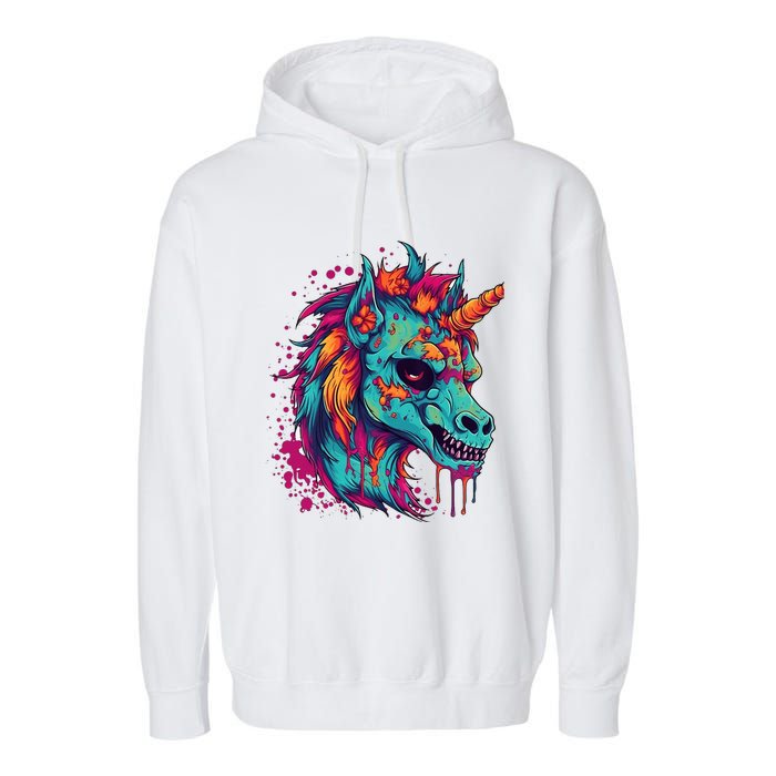 Zombie Unicorn Halloween Costume Scary Magical Garment-Dyed Fleece Hoodie