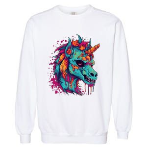 Zombie Unicorn Halloween Costume Scary Magical Garment-Dyed Sweatshirt