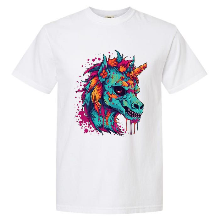 Zombie Unicorn Halloween Costume Scary Magical Garment-Dyed Heavyweight T-Shirt