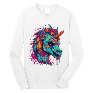 Zombie Unicorn Halloween Costume Scary Magical Long Sleeve Shirt