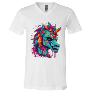 Zombie Unicorn Halloween Costume Scary Magical V-Neck T-Shirt