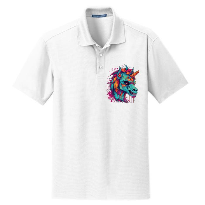 Zombie Unicorn Halloween Costume Scary Magical Dry Zone Grid Polo