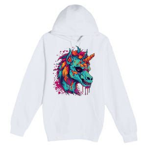 Zombie Unicorn Halloween Costume Scary Magical Premium Pullover Hoodie